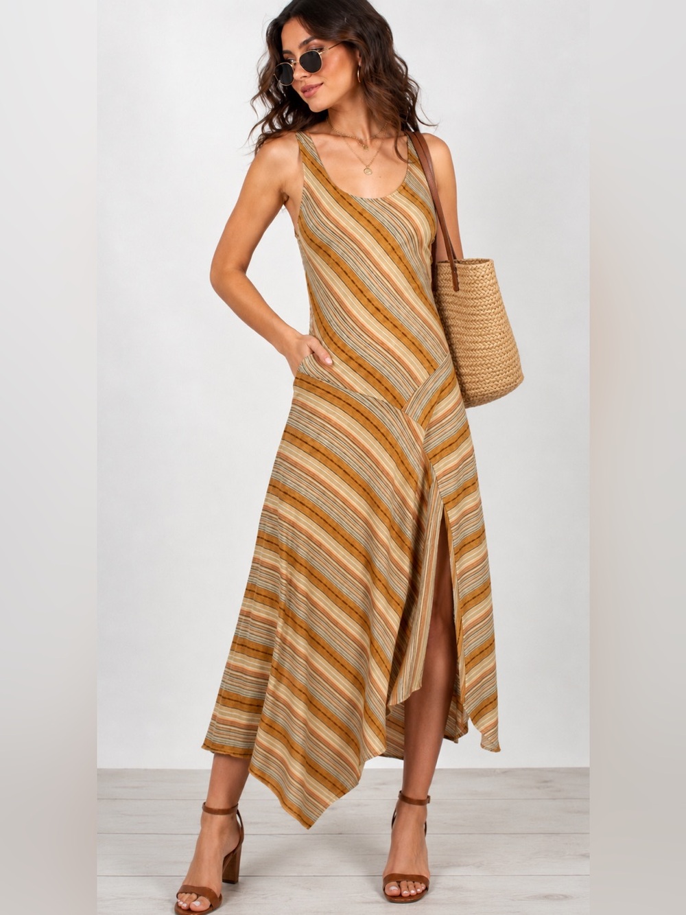 Lauren Ralph Lauren Desert Stripe Flare Dress – Size XL 100% Cotton - Picture 1 of 9